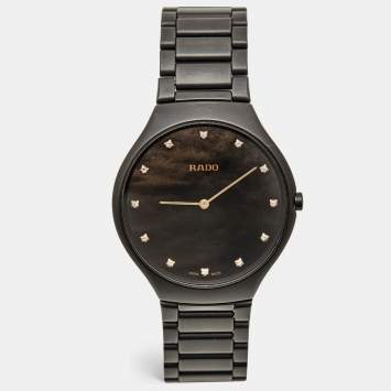 Pre Owned Rado True Thinline R27011902 Brown Mother Of Pearl Dial Diamond High-Tech Ceramic Titanium Men's Wristwatch 39 mm