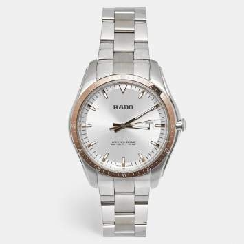 Pre Owned ساعة يد رجالية رادو هايبركروم R32502103 سيراموس ذهبية اللون مطلية بالفولاذ المقاوم للصدأ بمينا فضي 44.90 مم