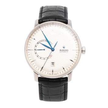 Pre Owned Rado Silver Stainless Steel Leather Coupole Classic R22878015 Automatic Men's Wristwatch 41 mm