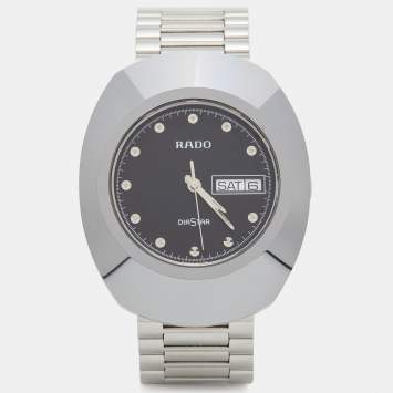 Pre Owned Rado Black Tungsten Carbide Stainless Steel Diastar 114.0391.3 Men's Wristwatch 35 mm