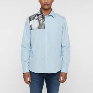 مملوكة مسبقًا Raf Simons Blue Couple Photograph Cotton Button-Up Shirt L