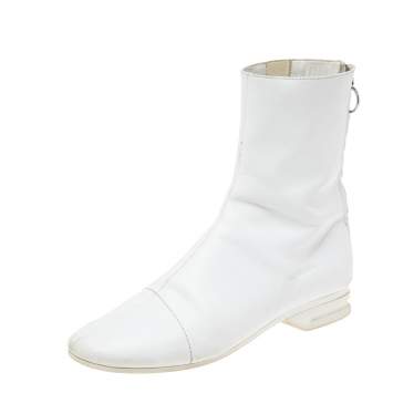 Pre Owned Raf Simons White Leather Zip Up Ankle Boots Size 43