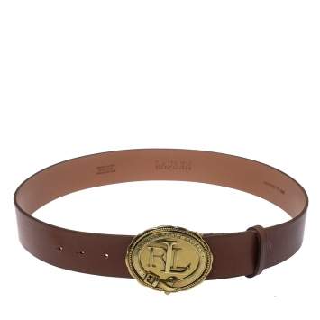 Pre Owned Lauren Ralph Lauren Brown Leather Logo Belt 95CM