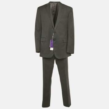 Pre Owned بدلة رالف لورين صوف فحمي قصة عادية مقاس كبير جداً جداً (اكس اكس لارج)