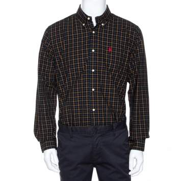 Pre Owned Ralph Lauren Black Plaid Check Cotton Custom Fit Shirt XL