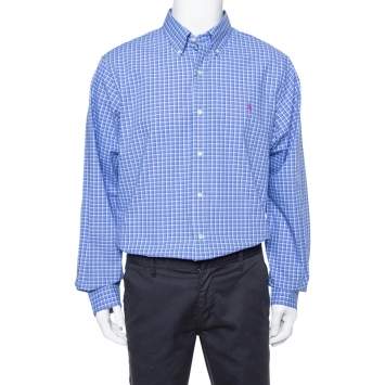 Pre Owned Ralph Lauren Blue Checked Cotton Classic Fit Shirt XL