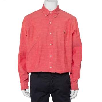 Pre Owned Ralph Lauren Pink Cotton Logo Embroidered Button Front Shirt XL