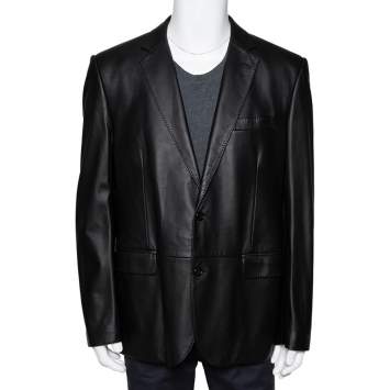 Pre Owned Ralph Lauren Black Leather Button Front Blazer XXL