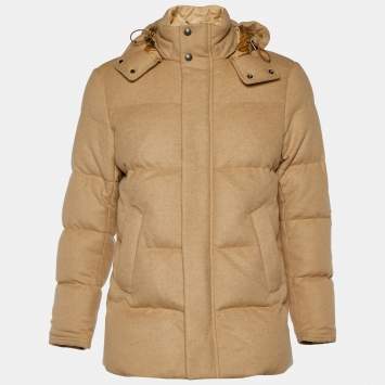 Pre Owned Ralph Lauren Camel Beige Wool Hooded Down Jacket XS