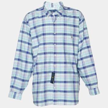 Pre Owned Ralph Lauren Blue Checkered Cotton Button Front Shirt 3XB/3XL