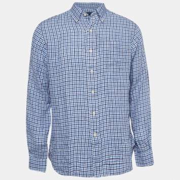 Pre Owned Ralph Lauren Blue Gingham Linen Button Down Shirt M