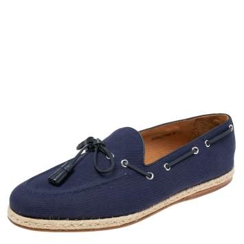 Pre Owned Ralph Lauren Navy Blue Canvas Bow Loafers Size 45