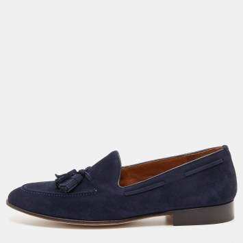 Pre Owned Ralph Lauren Navy Blue Suede Chessington Slip On Loafers Size 41.5