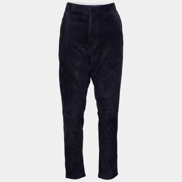 Pre Owned Ralph Lauren Purple Label Navy Blue Suede Tailored Pants M
