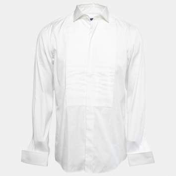 Pre Owned Ralph Lauren Purple Label White Cotton Pleated Front Dress Shirt M