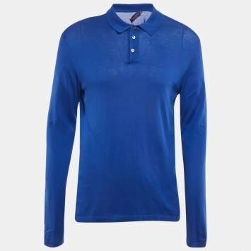 Pre Owned Ralph Lauren Purple Label Blue Jersey Long Sleeve Polo T-Shirt M