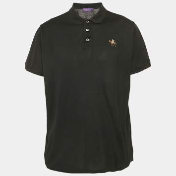 Pre Owned Ralph Lauren Purple Label Black Pique Cotton Polo T-Shirt XXL