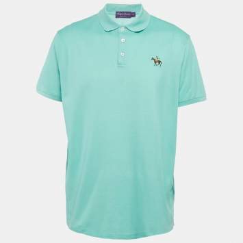 Pre Owned Ralph Lauren Purple Label Blue Embroidered Cotton Pique Polo T-Shirt XXL