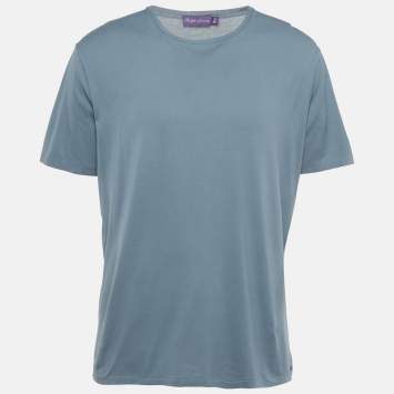 Pre Owned قميص بولو رالف لورين قطن أرجواني أزرق جيرسي رقبة مستديرة مقاس كبير جداً جداً