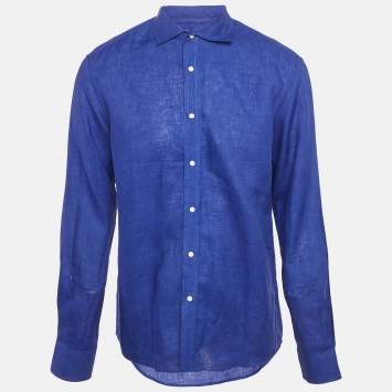 مملوكة مسبقًا Ralph Lauren Purple Label Blue Linen Long Sleeve Shirt L