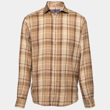 Pre Owned Ralph Lauren Brown Checkered Cotton Button Front Shirt M