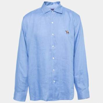 Pre Owned Ralph Lauren Purple Label Blue Linen Tailored Fit Button Front Shirt XXL