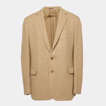 Pre Owned Ralph Lauren Purple Label Beige Herringbone Wool Blazer XL