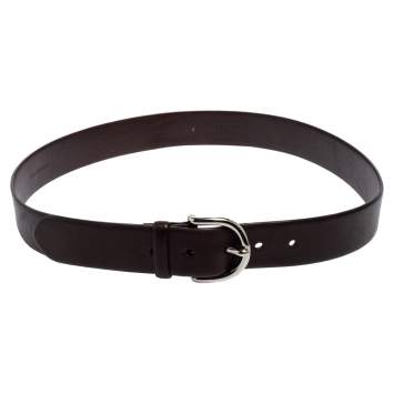 Pre Owned Ralph Lauren Dark Brown Leather Buckle Belt 90CM