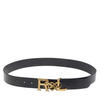 Pre Owned Ralph Lauren Black Leather Logo Belt 90CM