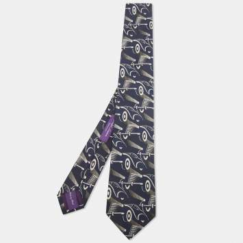 Pre Owned Ralph Lauren Navy Blue Abstract Jacquard Silk Tie