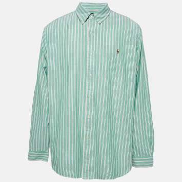 Pre Owned Ralph Lauren Green Striped Cotton Classic Fit Shirt XXL