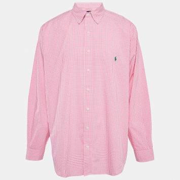 Pre Owned Ralph Lauren Pink Logo Embroidered Gingham Cotton Buttoned Down Shirt XL