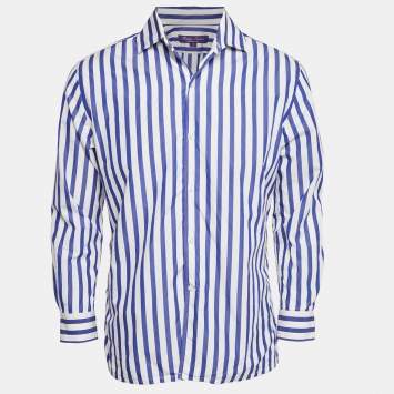 Pre Owned Ralph Lauren Blue/White Stripe Cotton Shirt L