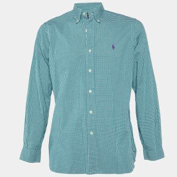 Pre Owned Ralph Lauren Green Gingham Cotton Button-Down Shirt M