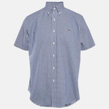 Pre Owned Ralph Lauren Blue/White Gingham Check Cotton Short Sleeve Shirt L