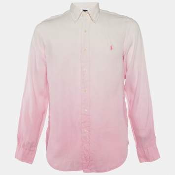 Pre Owned Ralph Lauren Pink Ombre Linen Button Down Shirt M