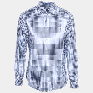 Pre Owned Ralph Lauren Blue Gingham Cotton Button Down Slim Fit Shirt L