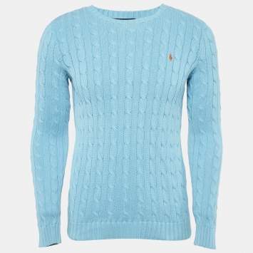 Pre Owned Ralph Lauren Blue Cable Knit Crew Neck Sweater M