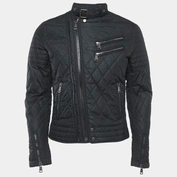 Pre Owned Ralph Lauren Black Nylon Zip-Up Quilted Biker Jacket S
