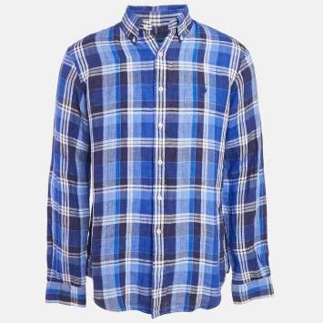 Pre Owned Ralph Lauren Blue Tartan Check Cotton Long Sleeve Shirt M