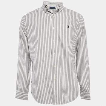 Pre Owned Ralph Lauren Grey Striped Cotton Long Sleeve Shirt M