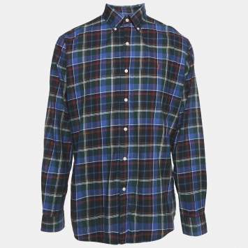 Pre Owned Ralph Lauren Blue/Green Tartan Check Cotton Classic Fit Shirt XL