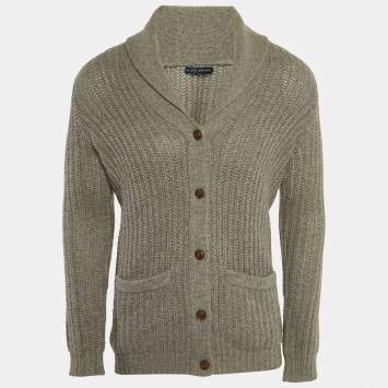 Pre Owned Ralph Lauren Grey Wool Blend Knit Buttoned Cardigan M