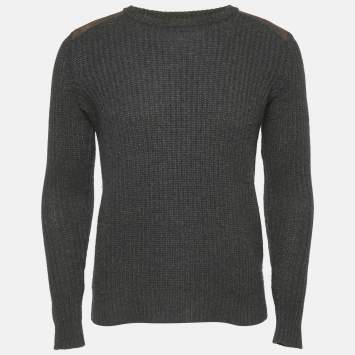 Pre Owned Ralph Lauren Black Wool Patch Detail Long Sleeve Jumper M