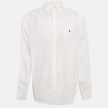 Pre Owned Ralph Lauren White Linen Button Front Shirt L