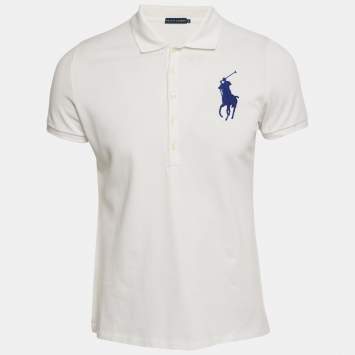 Pre Owned Ralph Lauren White Embroidered Polo Pony Cotton Polo T-Shirt XL