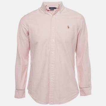 مملوكة مسبقًا Ralph Lauren Pink Logo Embroidered Cotton Slim Fit Shirt M
