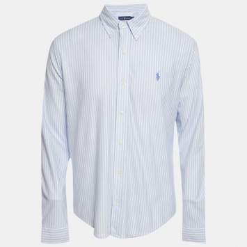مملوكة مسبقًا Ralph Lauren Blue Striped Knit Oxford Shirt L