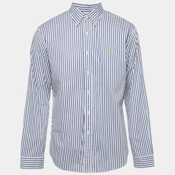 مملوكة مسبقًا Ralph Lauren White /Blue Striped Cotton Slim Fit Shirt XL 