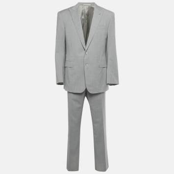 Pre Owned بدلة رالف لورين صوف رمادي مخطط مقاس كبير جدًا جدًا (اكس اكس لارج)